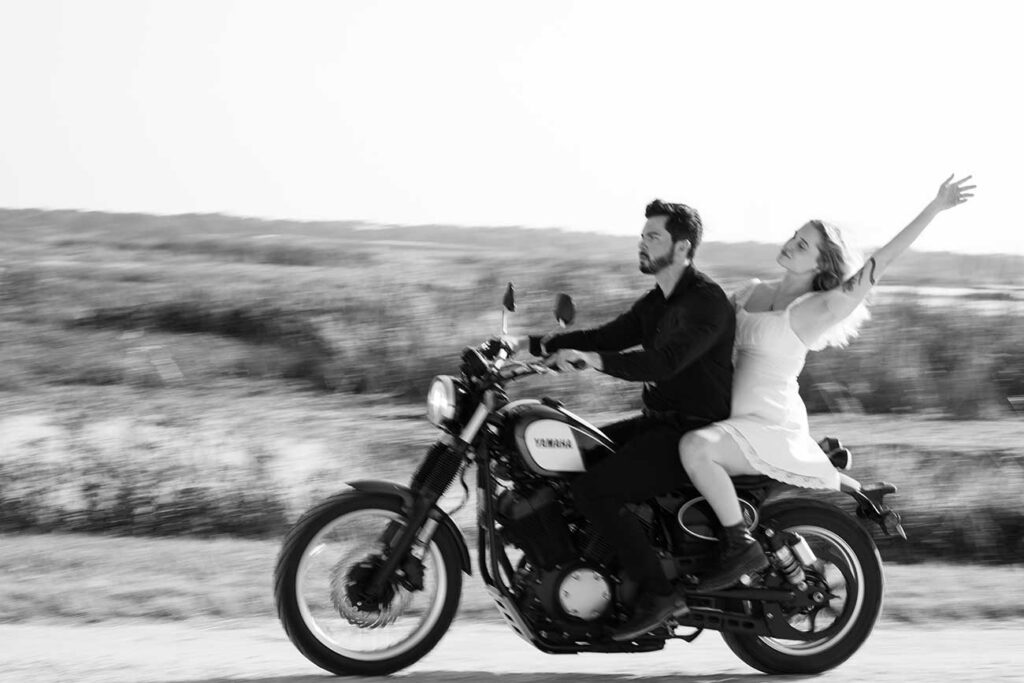 engagement photo session with motorcycle